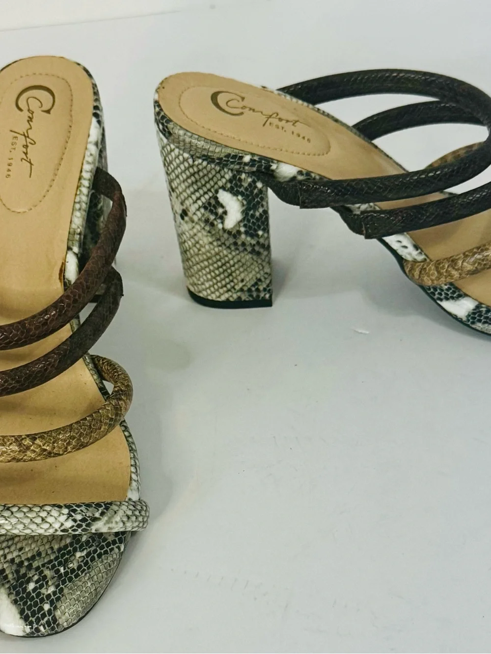 C Comfort Women’s Snake-Print Slide Sandals in Brown and Tan